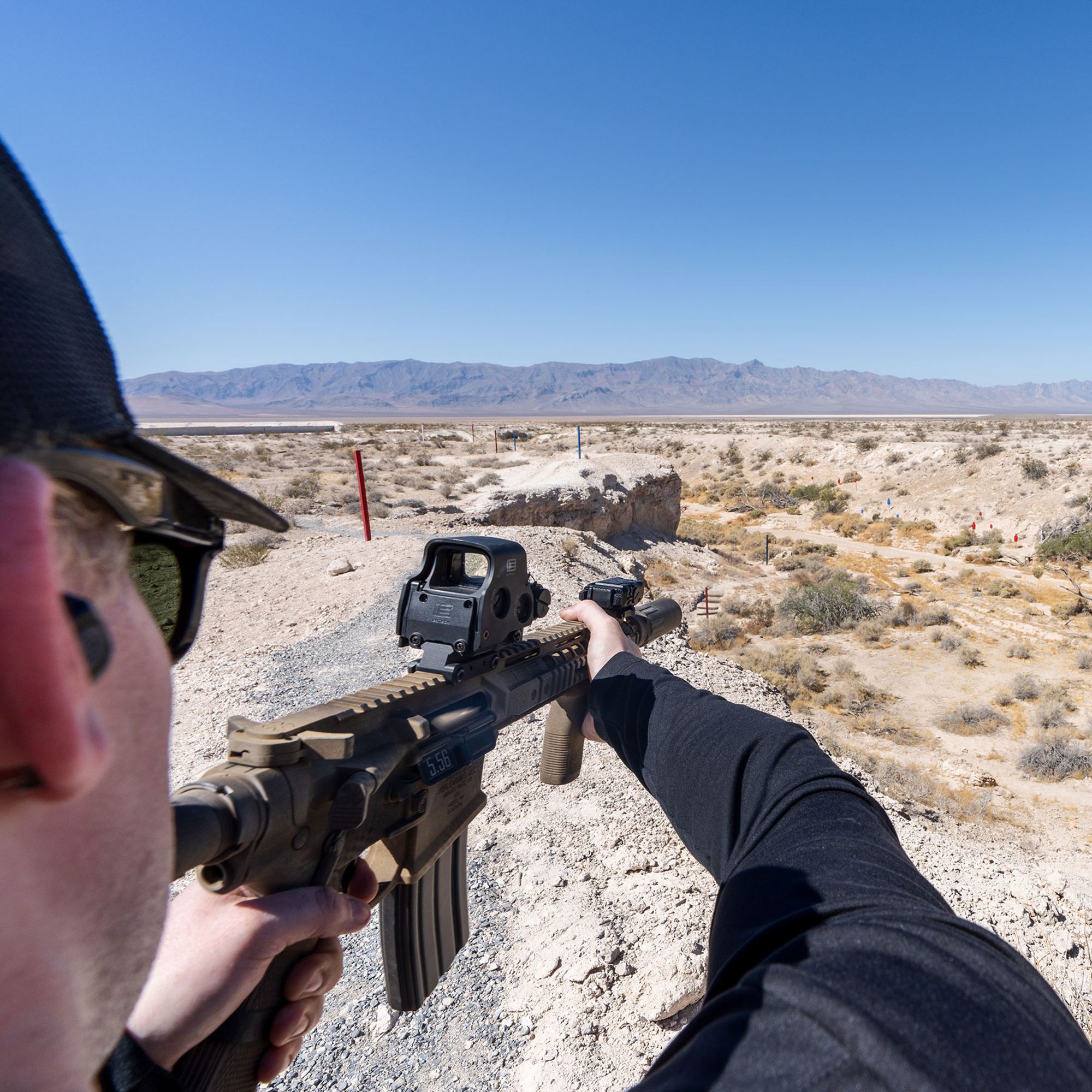 A shooter working the canyon on the Gunslinger course.